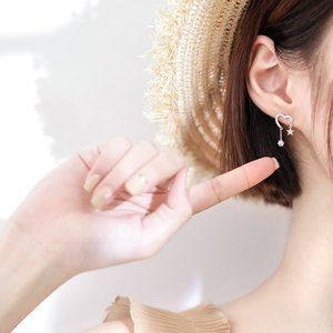 925 Sterling Silver Diamond Heart Star Earrings